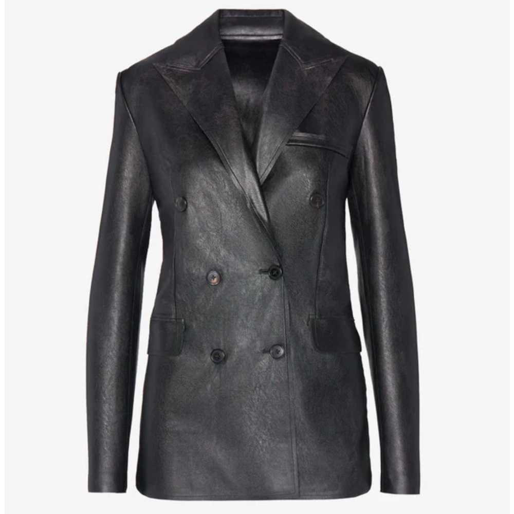 Faux Leather Double-Breasted Jacket, Black, Med, NEW w/TAGS!